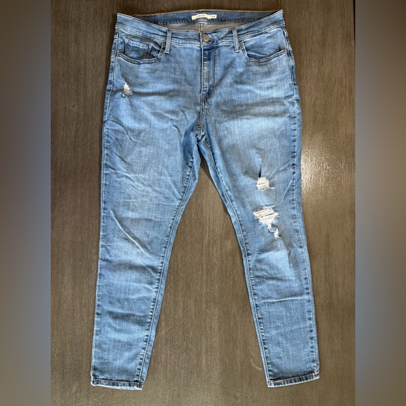 Levi’s 711 Skinny Jeans Distressed Ripped Blue Denim 16W - Picture 1 of 10